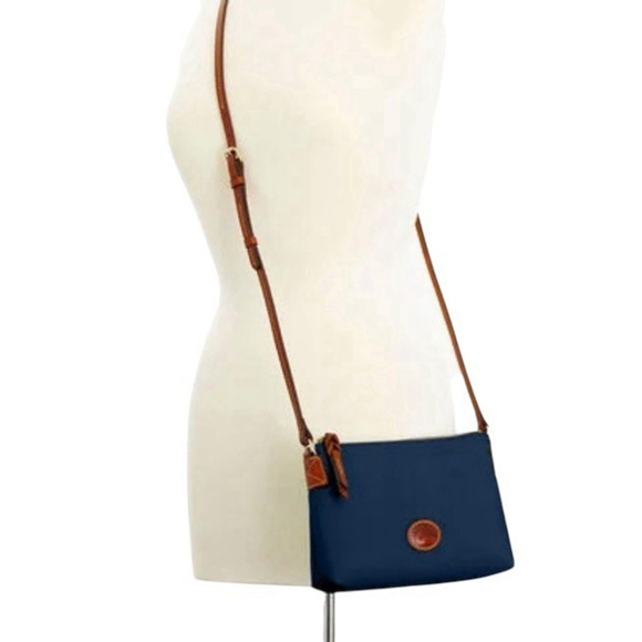 Dooney & Bourke Crossbody Bag Small Blue Sullivan Pouchette Leather Nylon EUC - Picture 3 of 10
